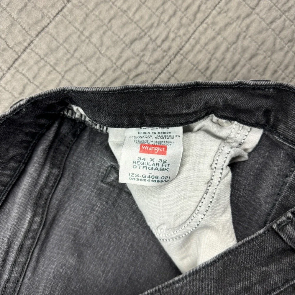 Wrangler Regular Fit Faded Black Jeans Mens 34x32 (33x31) Straight Leg Denim